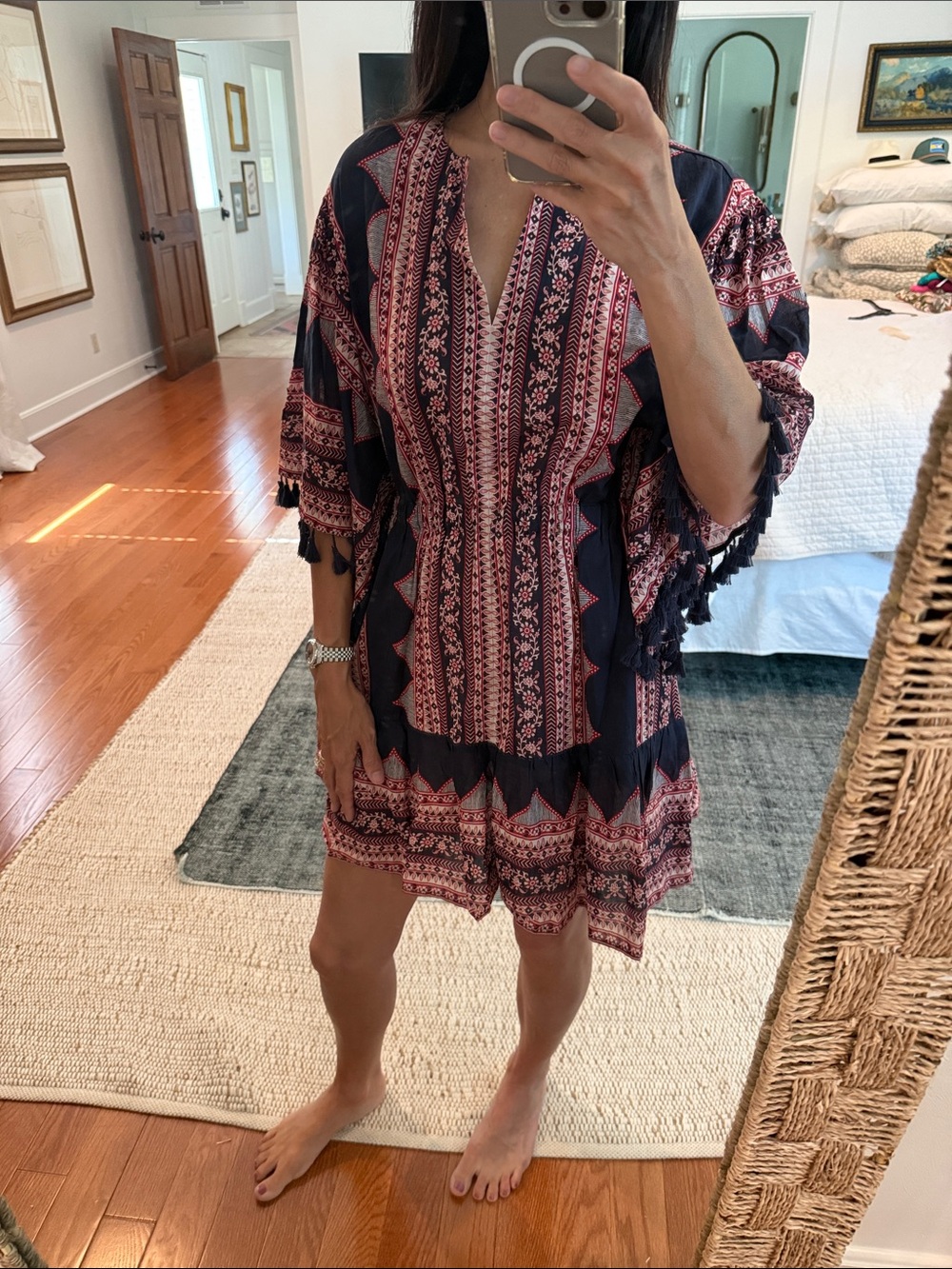 Sea New York Small Boho Printed Navy and Red Women's Tunic cover up or dress
